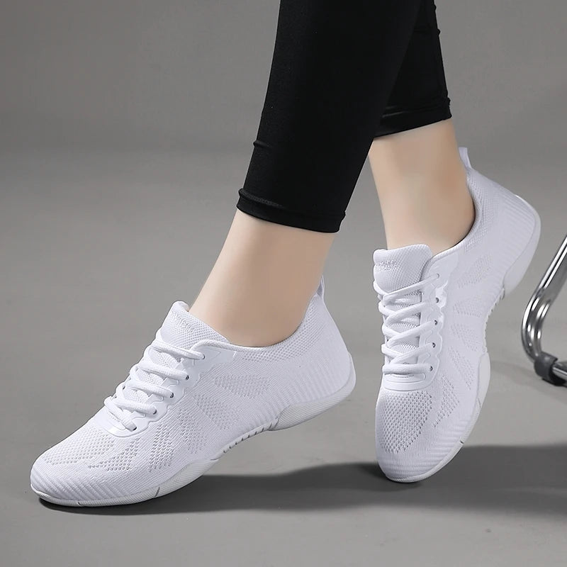 Flying Weave Breathable White Women Cheerleaders Dance Shoes