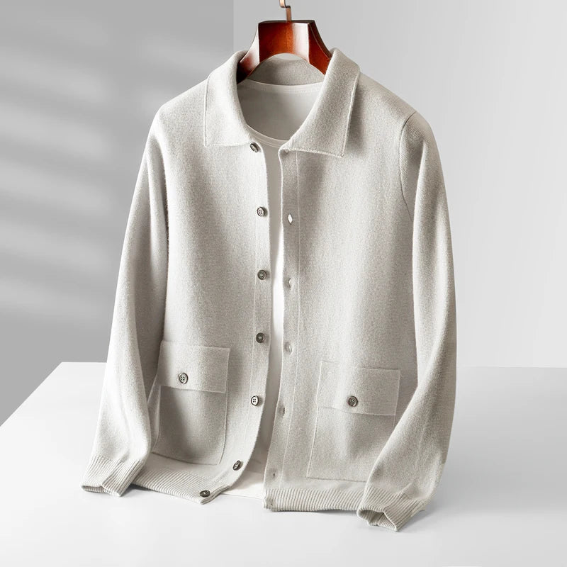 Cashmere Cardigan Men's Polo Neck Sweater