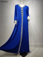 Muslim Dress Women Rhinestone Solid