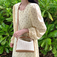 Woven Beige Grass Crossbody Bag Boho-chic Handbag Crochet