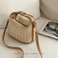 Woven Beige Grass Crossbody Bag Boho-chic Handbag Crochet