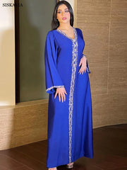 Muslim Dress Women Rhinestone Solid