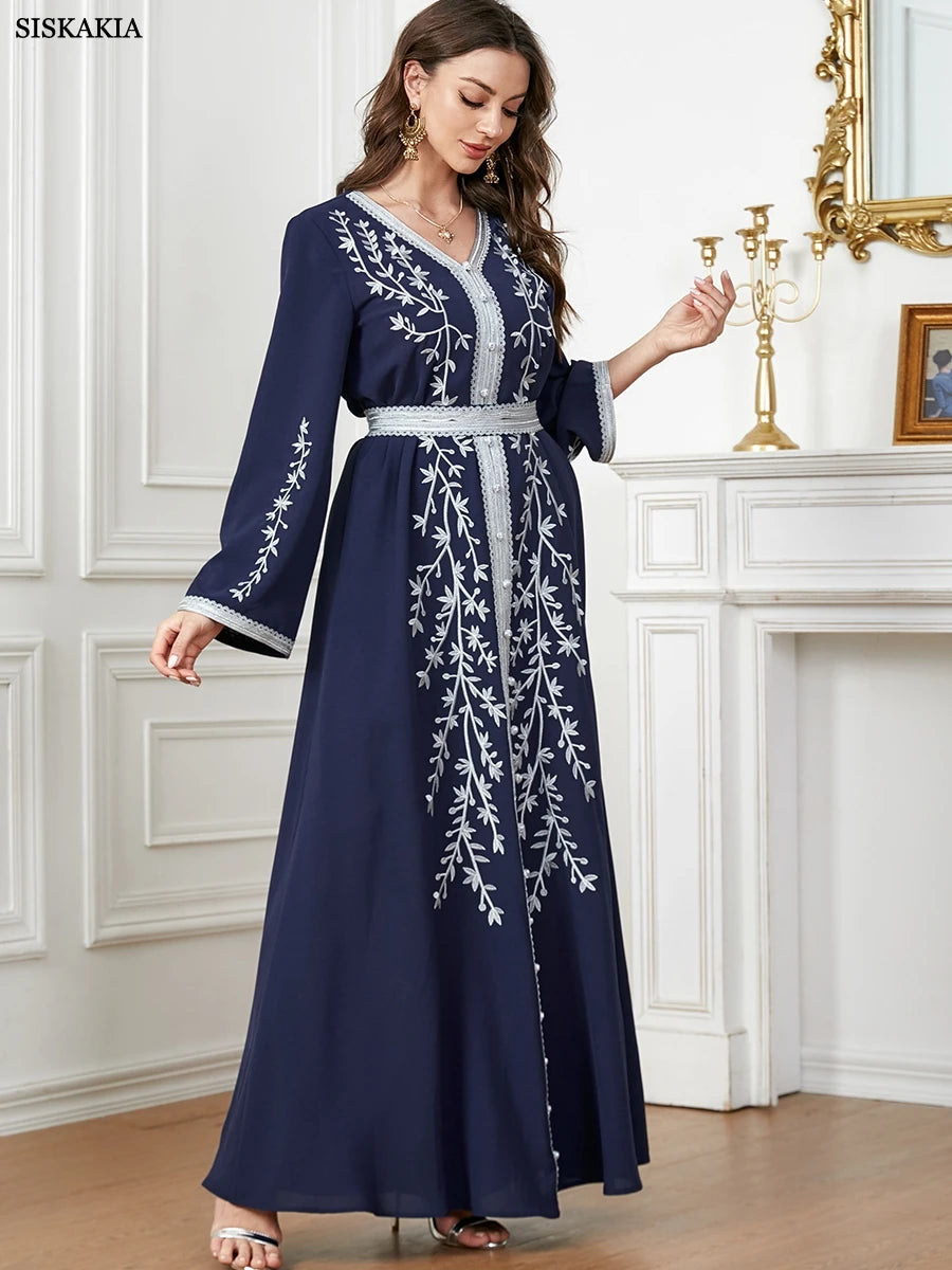 Siskakia Abaya Islamic Fashion Solid Emberoidery