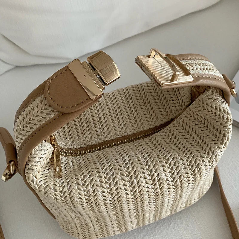 Woven Beige Grass Crossbody Bag Boho-chic Handbag Crochet