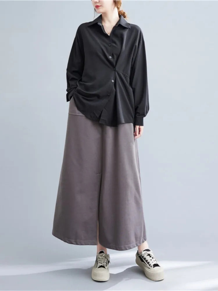 Oversized Spring Shirts Tops Women Irregular Pleated