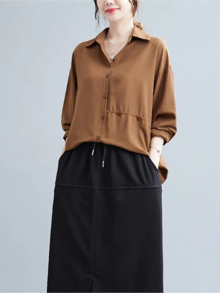 Oversized Spring Shirts Tops Women Irregular Pleated