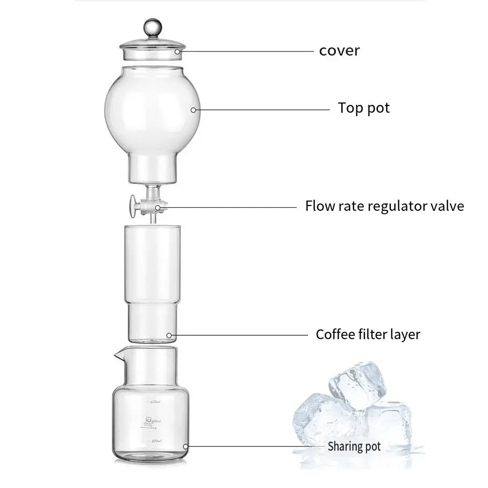 600ml Ice Dripper Coffee Maker Adjustable Water Flow Borosilicate Glass Cold Brew Tower Slow Drip Technology Portable