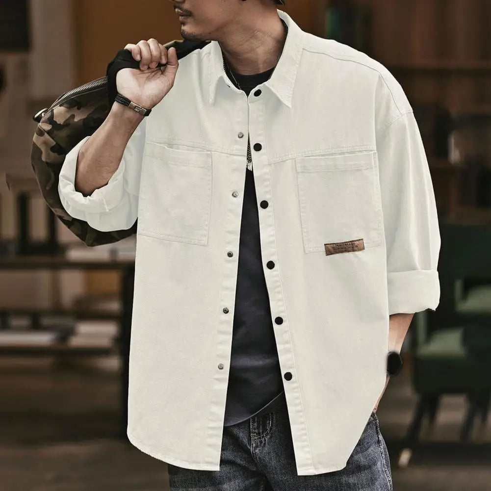 Men Spring Fall Shirt Autumn Shirt Loose Long Sleeves