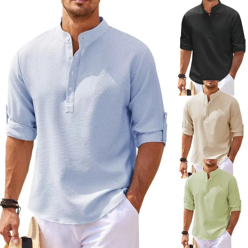 Cotton Linen Hot Sale Men's Long-Sleeved Shirts Spring Autumn