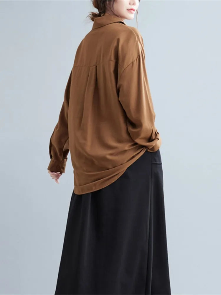 Oversized Spring Shirts Tops Women Irregular Pleated