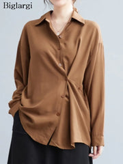 Oversized Spring Shirts Tops Women Irregular Pleated