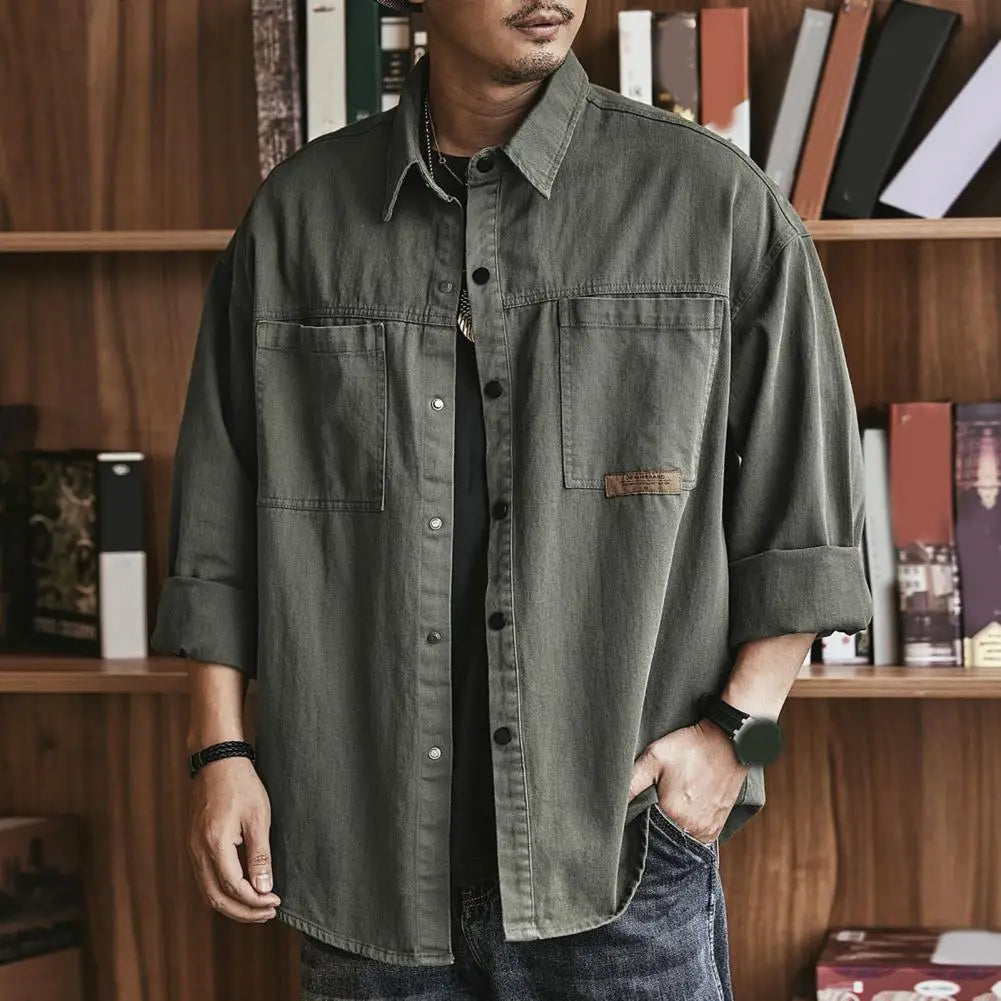 Men Spring Fall Shirt Autumn Shirt Loose Long Sleeves