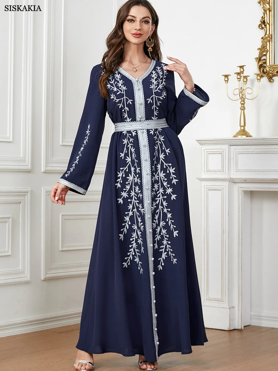 Siskakia Abaya Islamic Fashion Solid Emberoidery